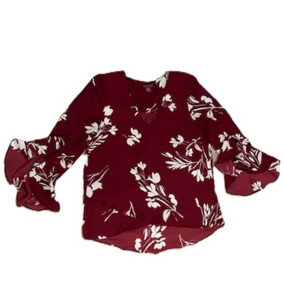 Vince Camuto Burgundy and White Floral Tunic Blouse Size S - Picture 5 of 7